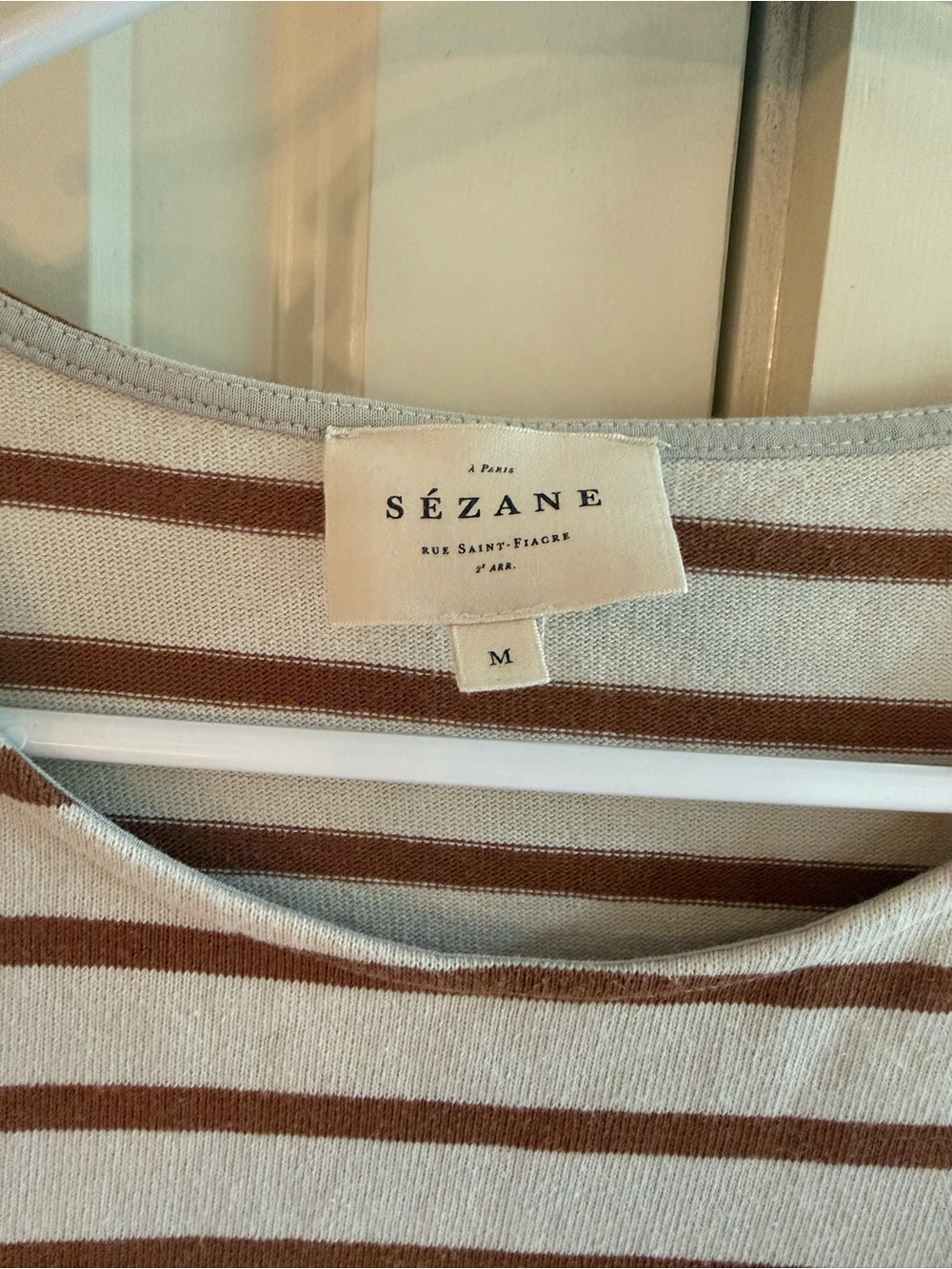 Sezane Colette Mariniere Stripe Breton Top Ecru/Camel Size M 🍂🍁🍂 - Picture 5 of 12